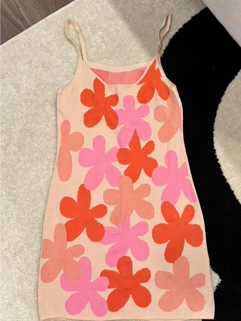 SHEIN Pink Coral Knit Tank Dress with Floral Jacquard